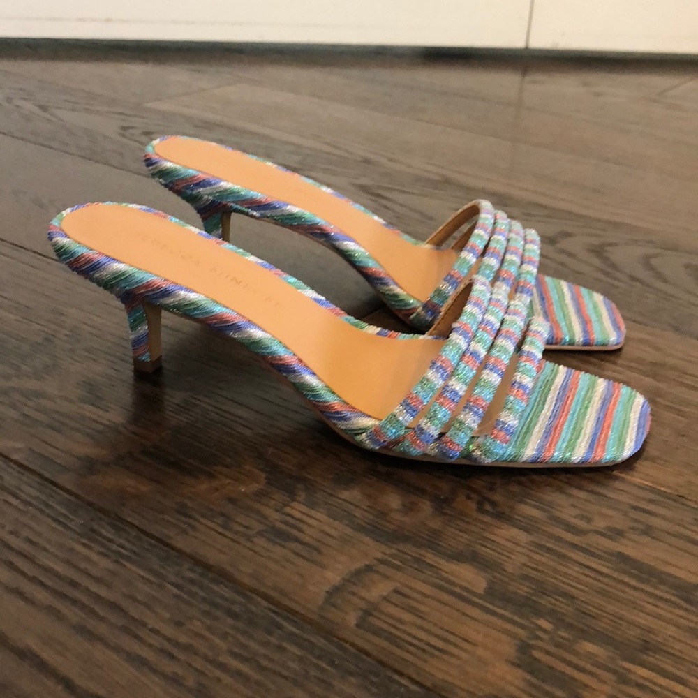 NEW Rebecca Minkoff Metallic Decklynn kitten heel slip on sandal Size 5.5